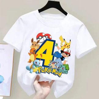 Niedliches Pokemon Kinder T-Shirt mit Alter Jahreszahl für Feier, Kindergeburtstag etc.