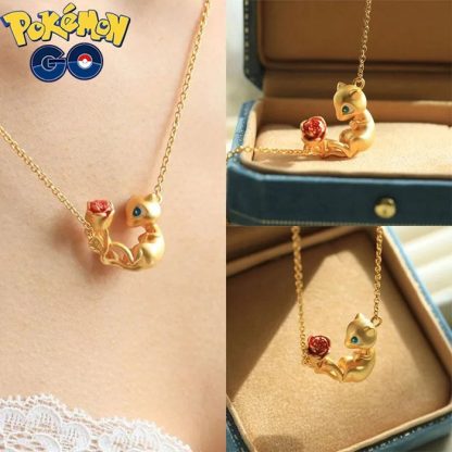 Goldene Mew Halskette mit Blumenmotiv – Bild 3