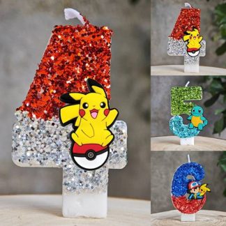 Glitter Pokmeon Pikachu Kerzen für Geburtstage mit Jahreszahl in verschiedenen Farben