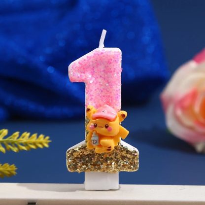 Pinke Pikachu Glitter Kerze mit Jahreszahl für tolle Geburtstage – Bild 3
