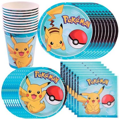 Pokemon Feier Party Set mit 51 Teilen - Teller, Becher, Servietten, Tischdecke
