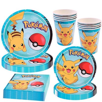 Pokemon Feier Party Set mit 51 Teilen - Teller, Becher, Servietten, Tischdecke – Bild 2