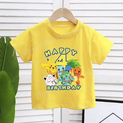 Gelbes Happy Birthday Pokemon T-Shirt mit Alter für Kinder – Bild 11