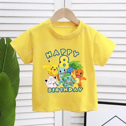 Gelbes Happy Birthday Pokemon T-Shirt mit Alter für Kinder – Bild 13