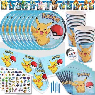 Geburtstagsfeier Pokemon Becher, Teller, Servietten, Tischdecke Set (79 teile)