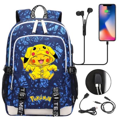 Pikachu Pokemon Rucksack mit USB - ideal für Laptops und für die Schule – Bild 6