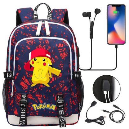 Pikachu Pokemon Rucksack mit USB - ideal für Laptops und für die Schule – Bild 14
