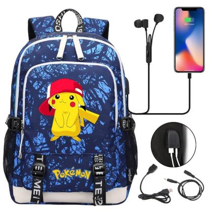 Pikachu Pokemon Rucksack mit USB - ideal für Laptops und für die Schule – Bild 15