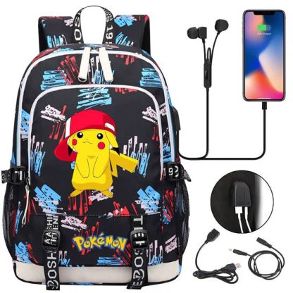 Pikachu Pokemon Rucksack mit USB - ideal für Laptops und für die Schule – Bild 16