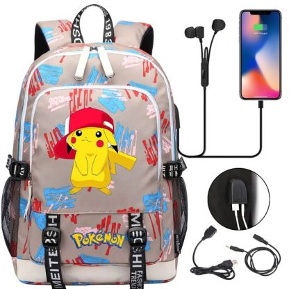 Pikachu Pokemon Rucksack mit USB - ideal für Laptops und für die Schule – Bild 18