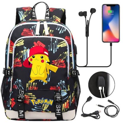 Pikachu Pokemon Rucksack mit USB - ideal für Laptops und für die Schule – Bild 19