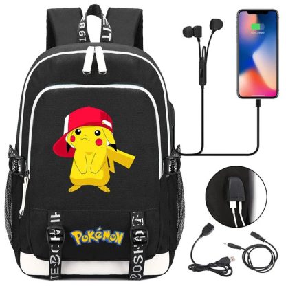 Pikachu Pokemon Rucksack mit USB - ideal für Laptops und für die Schule – Bild 22