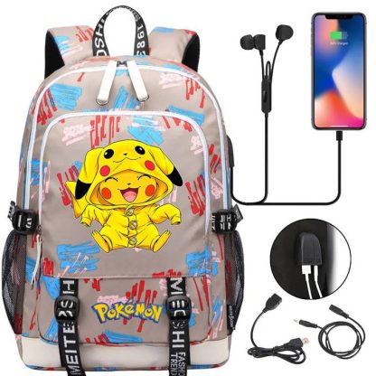 Pikachu Pokemon Rucksack mit USB - ideal für Laptops und für die Schule – Bild 25