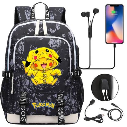 Pikachu Pokemon Rucksack mit USB - ideal für Laptops und für die Schule – Bild 26