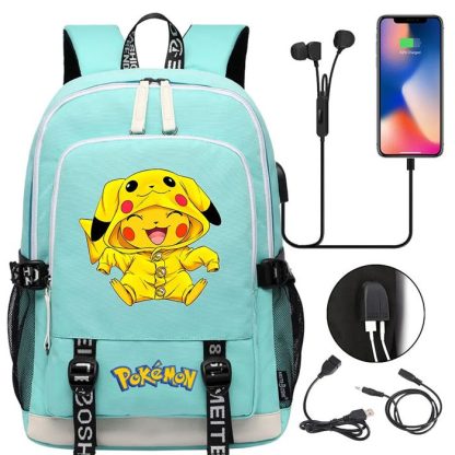 Pikachu Pokemon Rucksack mit USB - ideal für Laptops und für die Schule – Bild 27