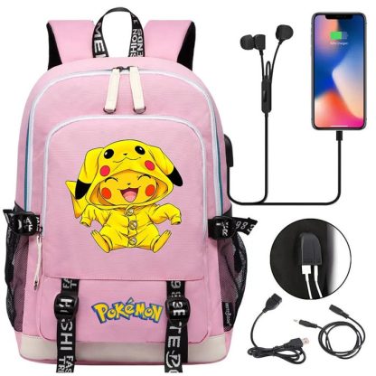 Pikachu Pokemon Rucksack mit USB - ideal für Laptops und für die Schule – Bild 28