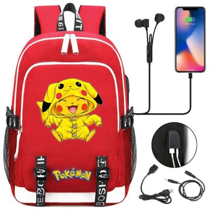 Pikachu Pokemon Rucksack mit USB - ideal für Laptops und für die Schule – Bild 30